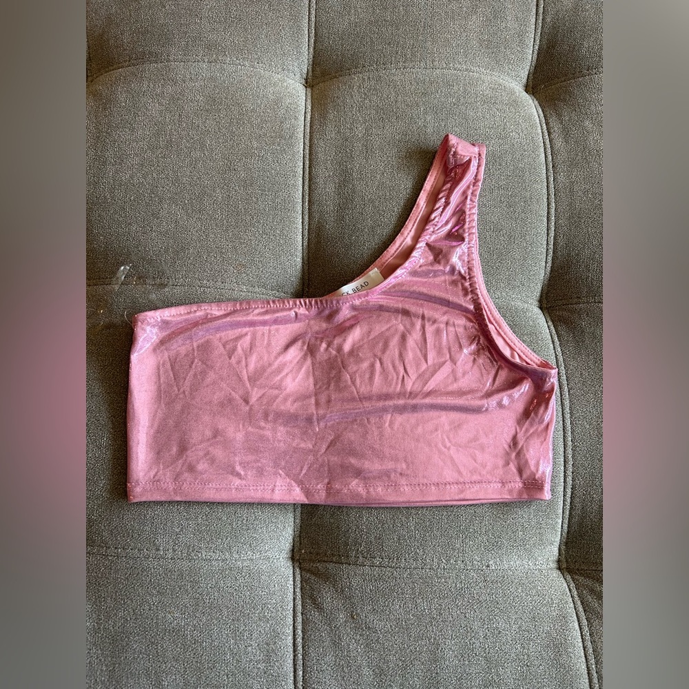 Dolls Kill Pink One shoulder crop top